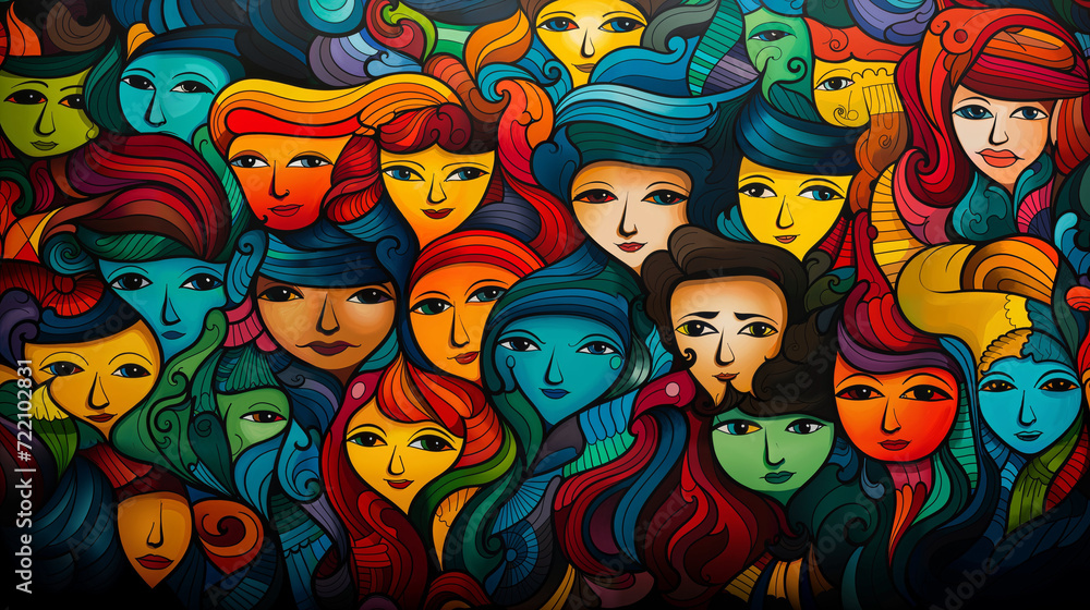 Unity in Diversity: Bright, Hand-Drawn Multi-Ethnic Crowd Background