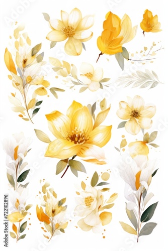 Gold several pattern flower  sketch  illust  abstract watercolor  flat design  white background