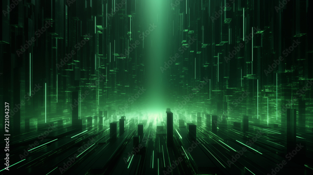 Abstract 3D background of green neon lines sliding down. Modern wallpaper. Abstract 3D background of green neon lines sliding down. Modern wallpaper.