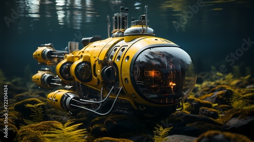 Unmanned underwater vehicle exploring the depths of the ocean for military purposes