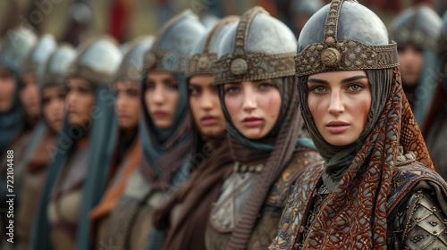 Ancient brave female ottoman warriors ( Baciyan ) with helmets. © NorLife
