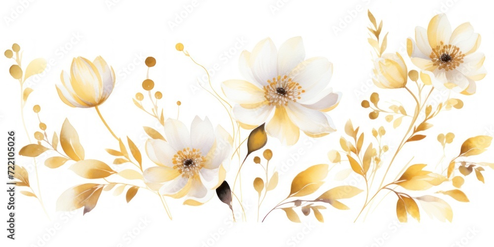 Gold several pattern flower, sketch, illust, abstract watercolor