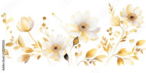Gold several pattern flower, sketch, illust, abstract watercolor