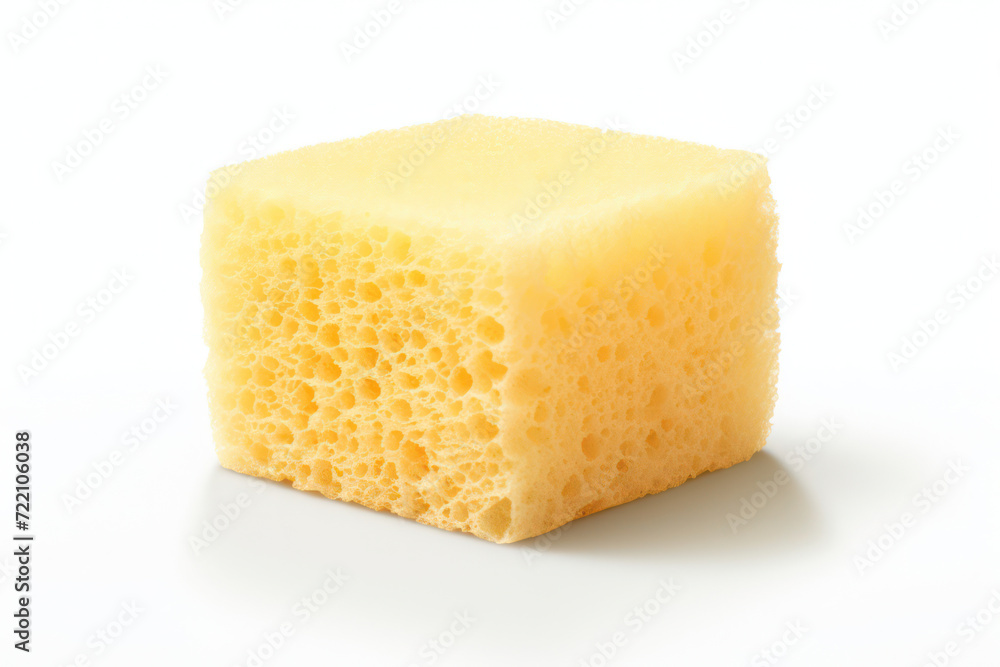 Soft Sponge for Efficient Cleaning in Kitchen: White and Yellow Hygiene Tool on Green Textured Background