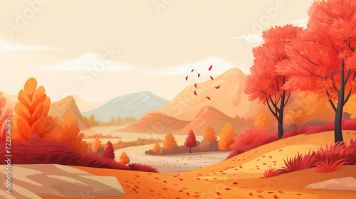 Autumn season landscape backgrounds. Fall abstract autumnal background. Hand-drawn Autumn nature background.