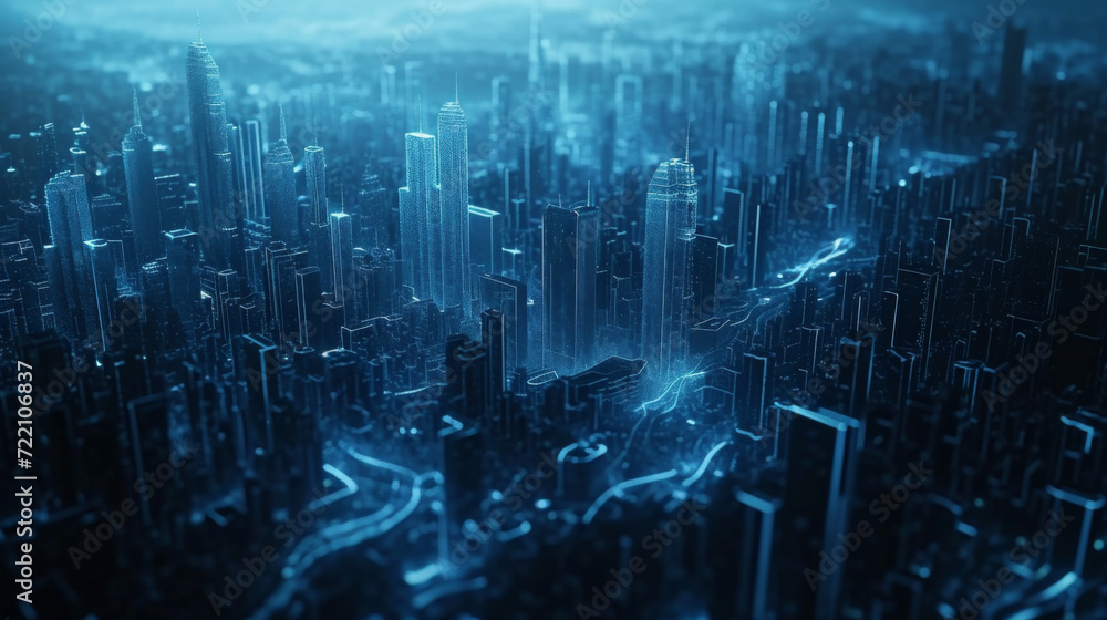 Naklejka premium The concept of technology-based urban landscape big data.