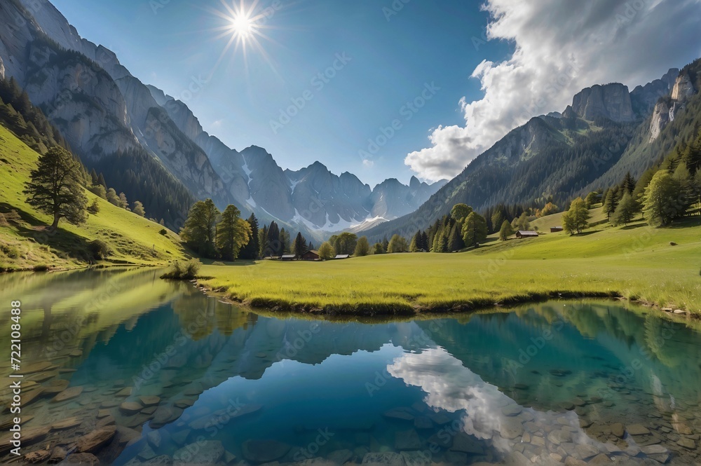 Beautiful view of Seealpsee in mountain landscape, Allgäuer Alpen, Oberstdorf, Bavaria, Germany