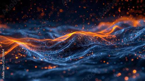 Blue and orange waves with stars at night.