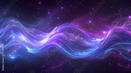 An abstract purple and blue wave pattern with shining lights