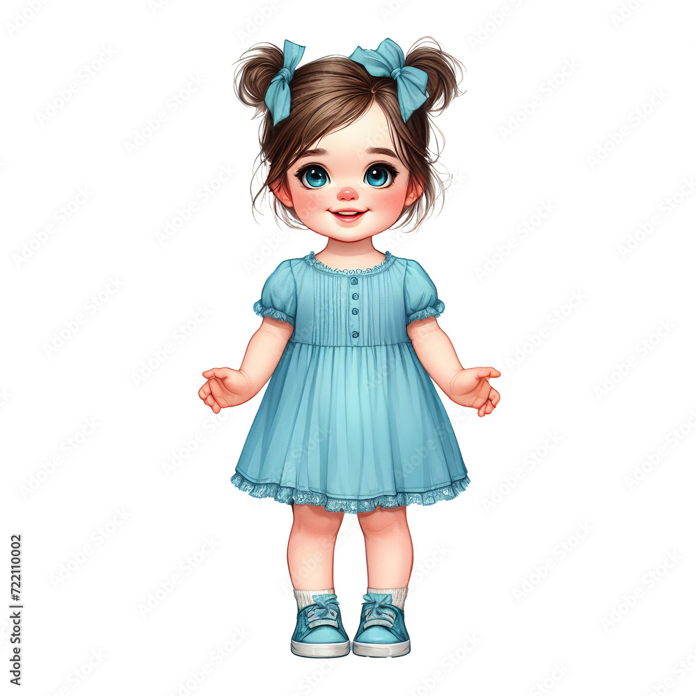 illustration of a little girl wearing a blue dress on a transparent background illustration of a little girl wearing a blue dress on a transparent background