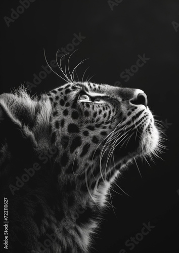 Elegant Leopard in Black and White, Artistic Side View Portrait