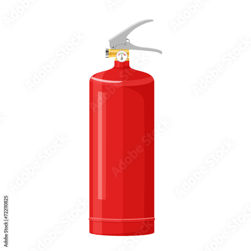 Red fire extinguisher isolated on white background. Portable fire extinguishing equipment from fire department. Professional tool or instrument. Realistic 3D vector illustration