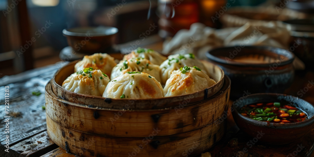 Steamed Xiao Long Bao in Bamboo Steamer Steamed Xiao Long Bao in Bamboo Steamer