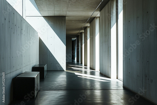 atmospheric photo capturing a minimalist hallway with discreet garbage chutes seamlessly integrated into the wall, showcasing a harmonious and practical design in a minimalistic ph photo