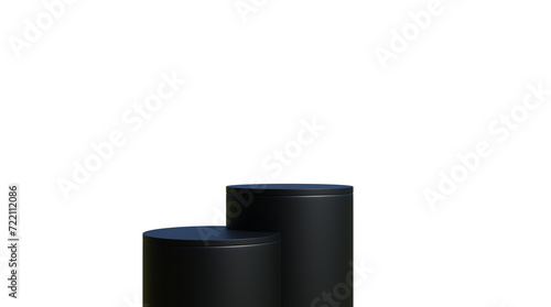 Black cylindrical podium with a black background. For displaying fashion product advertisements, 3D illustrations