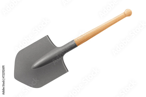 Sapper shovel isolated on white background. Steel spade for soldiers or officers, equipment or supplies for agricultural work. Army, gardening, agriculture concept. Realistic 3d vector illustration