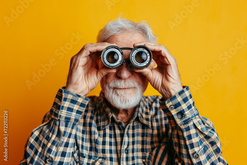 senior individual confidently completing a vision test, promoting the idea that eye care is essential at every age, minimalistic photo photo