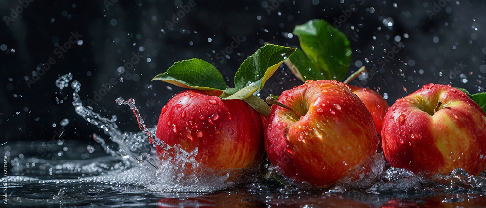 Naklejka premium Apples in a Splash of Water