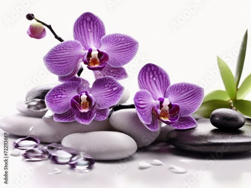 Serenity Spa Escape: Aromatherapy Bliss with Massage Pebbles,black Tranquil Stone Stacks and Orchid Flowers 