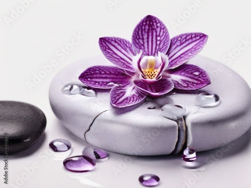 Serenity Spa Escape: Aromatherapy Bliss with Massage Pebbles,black Tranquil Stone Stacks and Orchid Flowers 