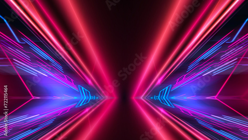 Abstract neon background, movement, rays.