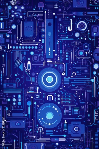 Indigo abstract technology background using tech devices and icons