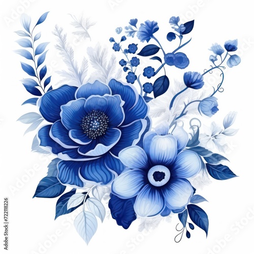Indigo several pattern flower, sketch, illust, abstract watercolor, flat design