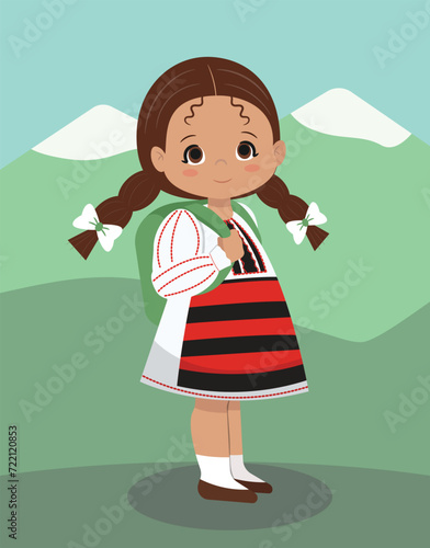 Romanian school girl with traditional clothes