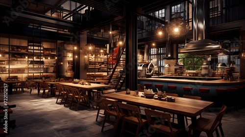 Trendy izakaya with industrial aesthetics, communal seating, and a lively social atmosphere