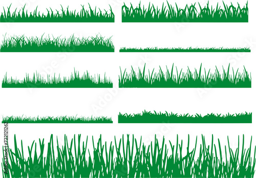 Set of fresh green spring grass cartoon borders in lengths. High HD resolution for reuse in designing eco environment friendly theme based banner or poster. photo