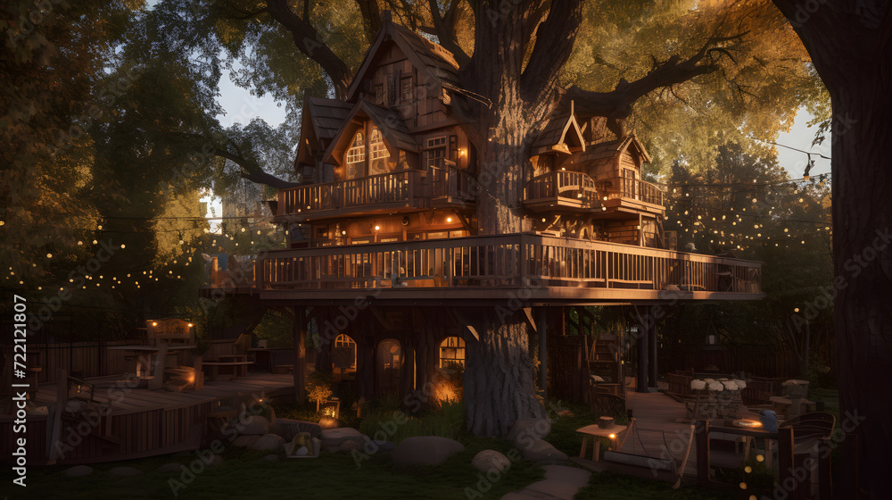 Enchanted Twilight Treehouse: A Whimsical Woodland Retreat AI-Generative