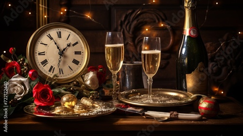 Champagnes and decorations for new year party
