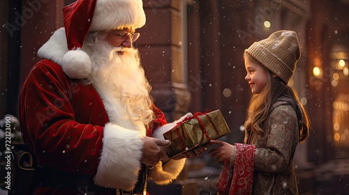 Smiling Children Celebrating Christmas with Santa Claus and Presents