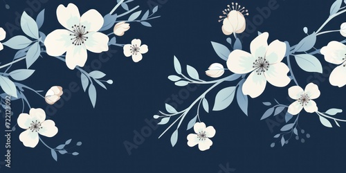 Ivory vector illustration cute aesthetic old midnight blue paper with cute midnight blue flowers © Celina