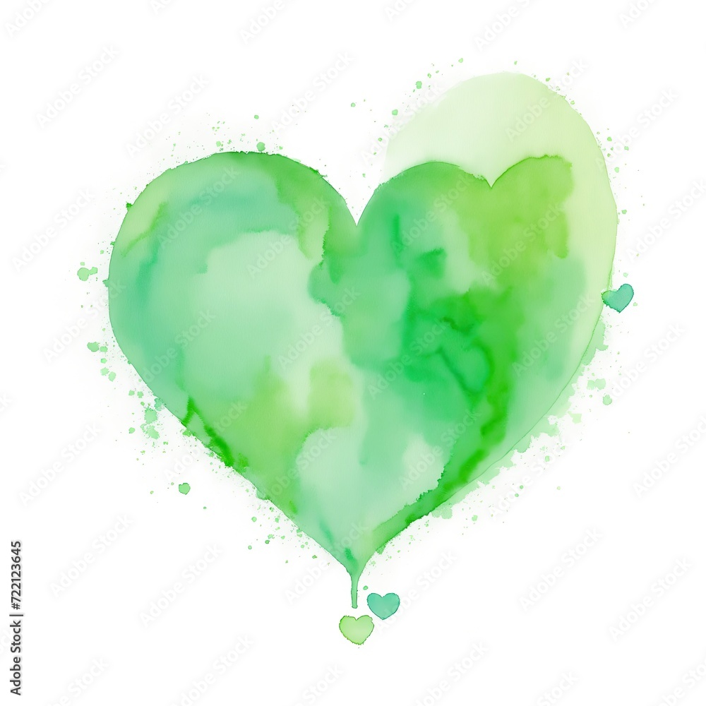 A Green Watercolor Heart Shape on a white background