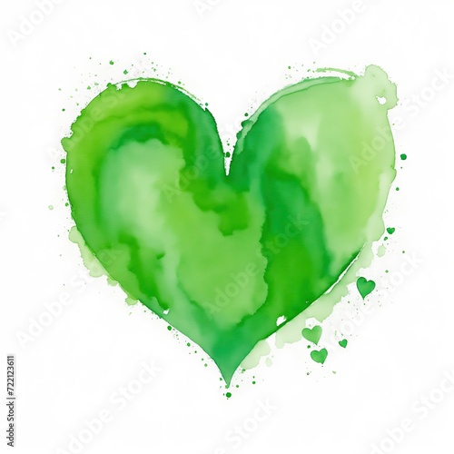 A Green Watercolor Heart Shape on a white background