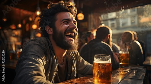 Happy Man Enjoying a Drink at the Bar Counter