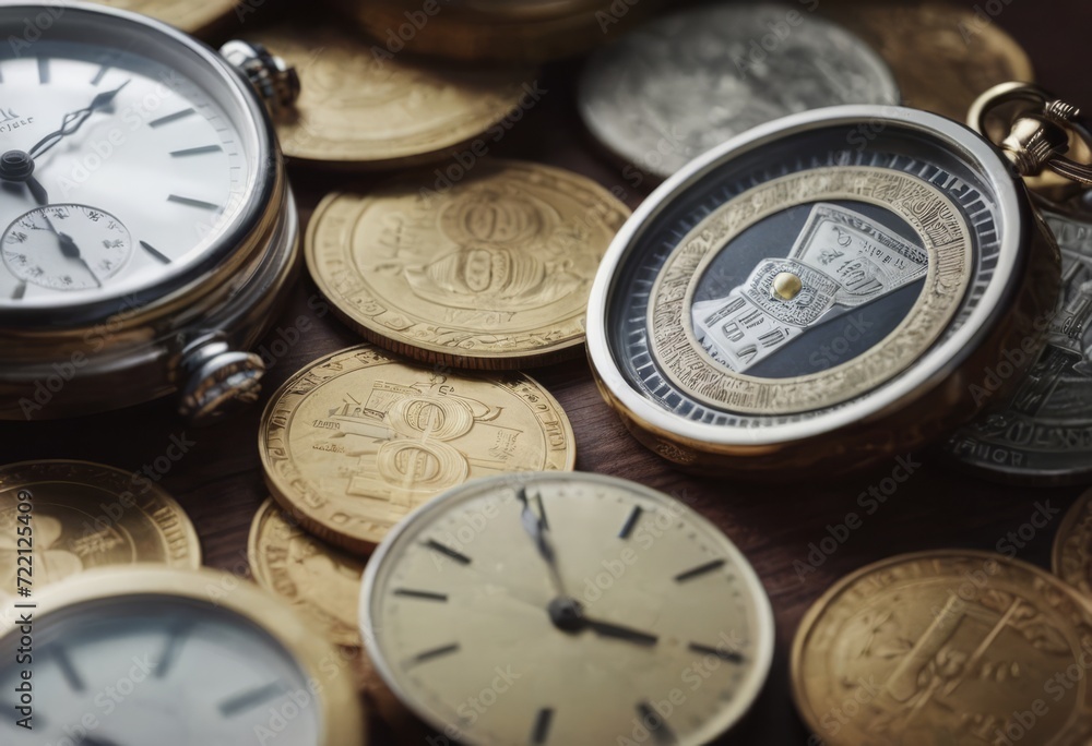 clock and stacks of coins : time - money