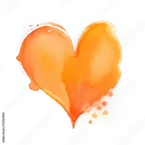 A Orange Watercolor Heart Shape on a white background