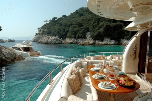 Dining table on the upper deck fancy yacht professional advertising food photography