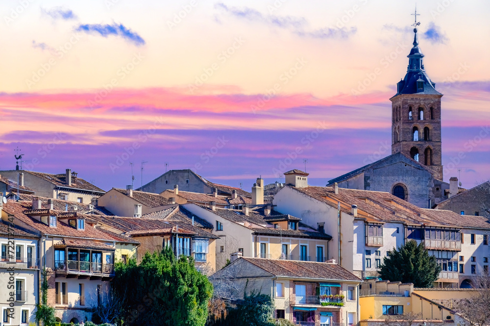 Obraz premium Church tower and cityscape in Segovia, Spain