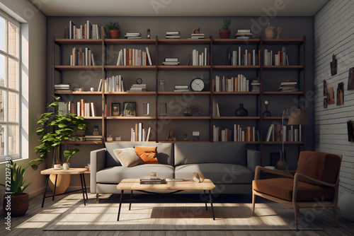 living room with bookshelf