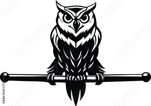 Black and White Wise Owl Vector Illustration for logos and heraldic symbols