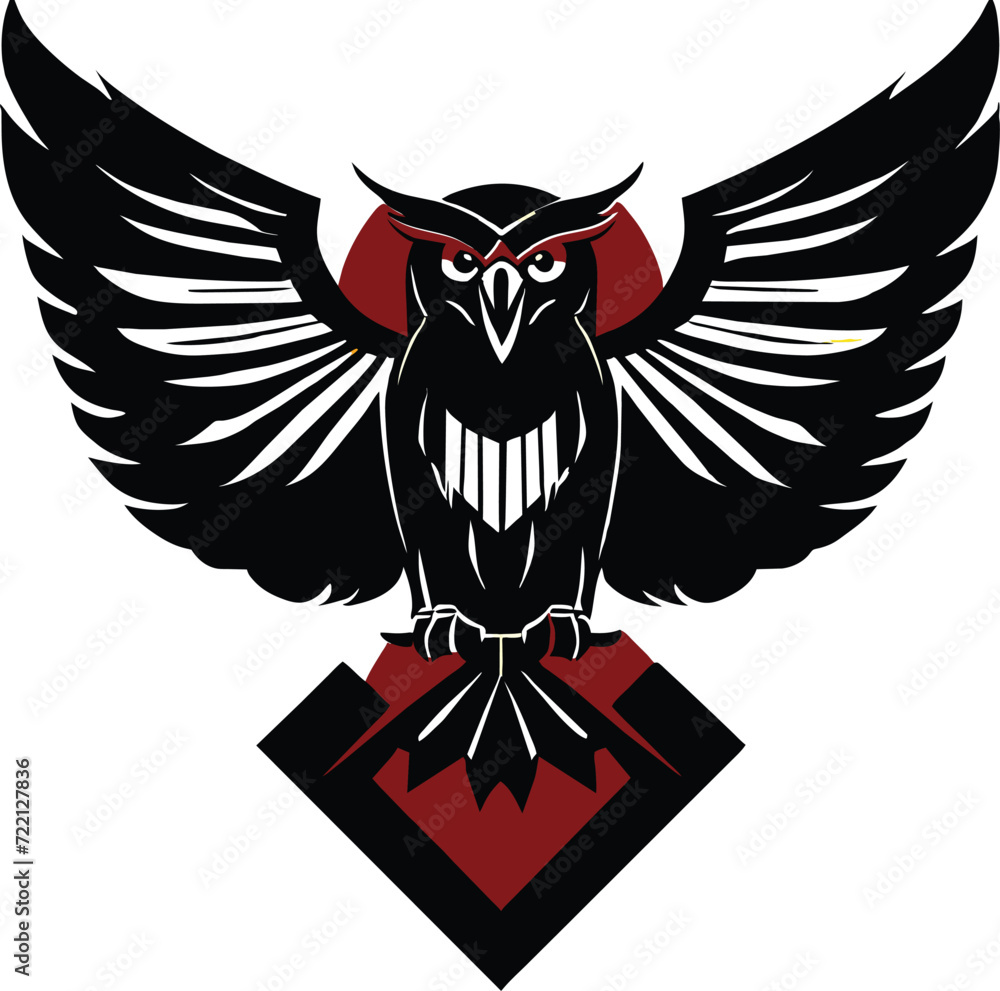 Obraz premium Wise stylized owl with outstretched wings Vector Illustration for logos and heraldic symbols