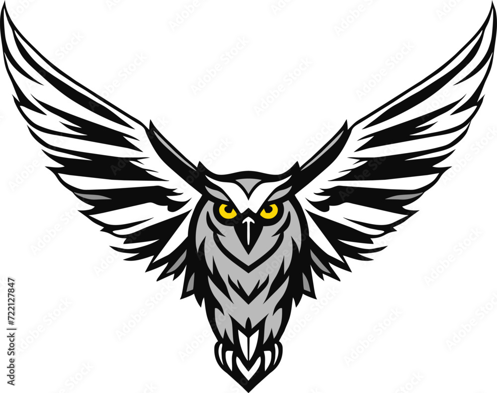 Obraz premium Flying Owl Spread Wings Vector Illustration for logos and heraldic symbols