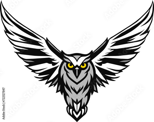 Flying Owl Spread Wings Vector Illustration for logos and heraldic symbols