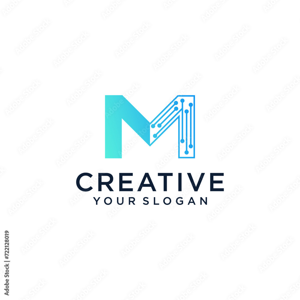 letter m and w logo design with technology