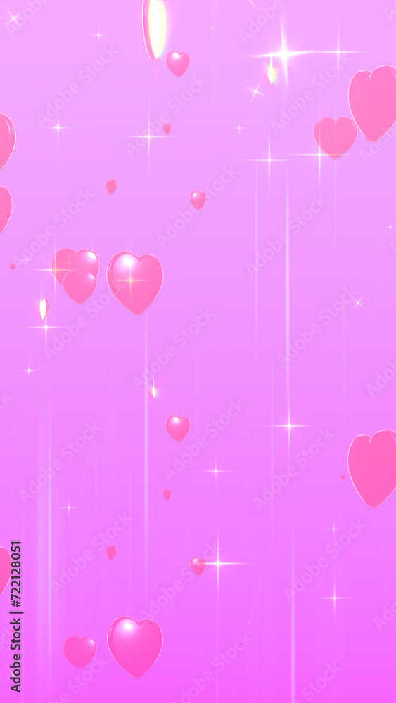 3Dハート　キラキラ背景　ピンク