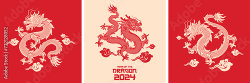 Set of Chinese zodiac dragon . 2024 Chinese New Year, year of the Dragon