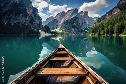 Fantastic view of famous Braies lake in Dolomites, Italy photo